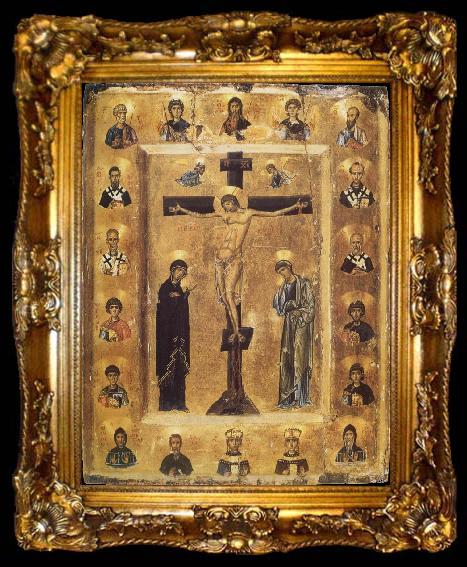 framed  unknow artist The Crucifixion and Saints in Medallions, ta009-2
